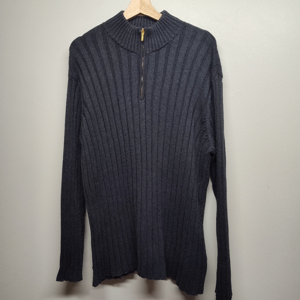 Lauren Ralph Lauren Knit Sweater Men Size XL Gray Ribbed Mock Neck Stretch Fall